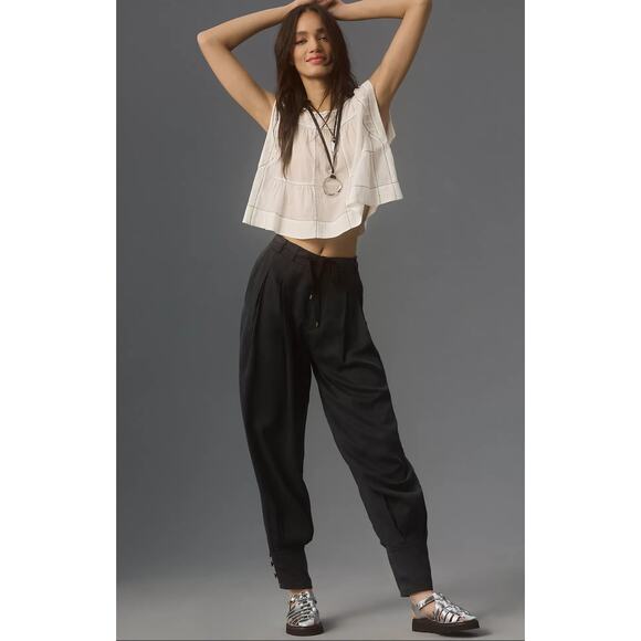 Anthropologie Black Cuffed Barrel Pants - New XS - Picture 1 of 5